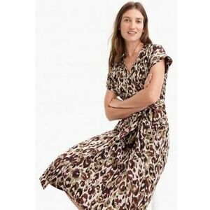 J. Crew Leopard-Print Midi Wrap Dress in Brown and Cream